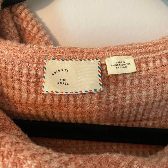 Anthropologie Pink Waffle Knit Flowy Sweater Boho Cowlneck Women's size Small - Picture 2 of 9